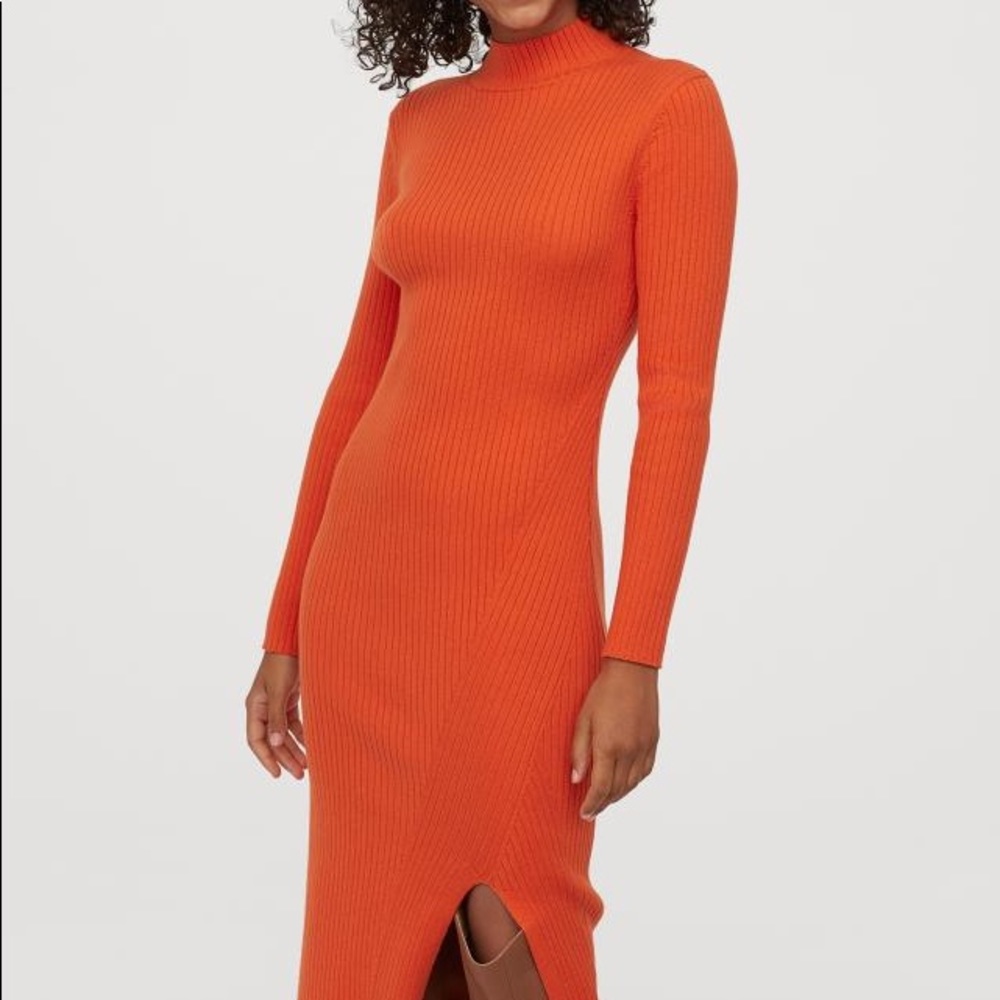 Orange H&M Fitted Knit Dress